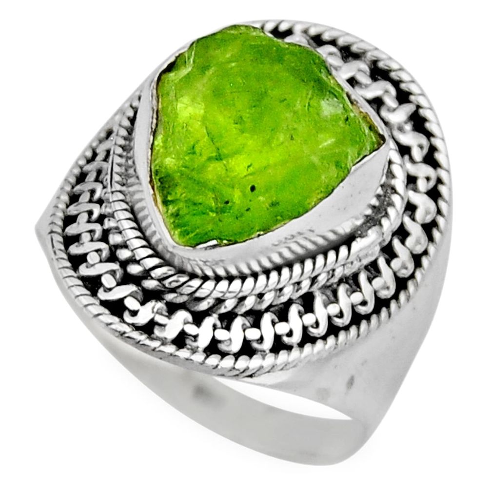 7.07cts natural green peridot rough 925 silver solitaire ring size 8 r53392