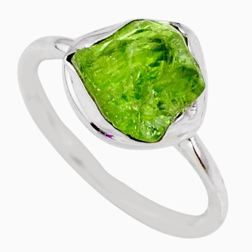 5.79cts natural green peridot rough 925 silver solitaire ring size 8 r64070