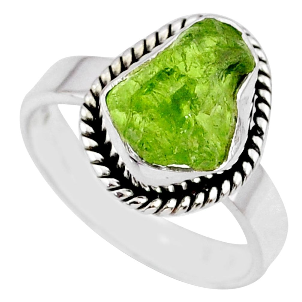 6.70cts natural green peridot rough 925 silver solitaire ring size 8 r64073