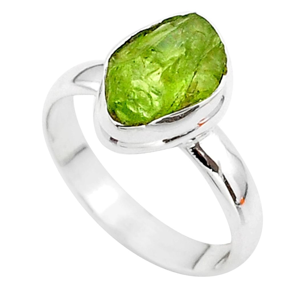 3.98cts natural green peridot rough 925 silver solitaire ring size 8 t72330