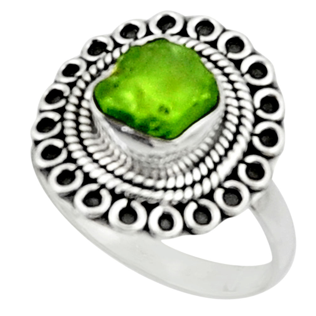 4.40cts natural green peridot rough 925 silver solitaire ring size 9 r52361