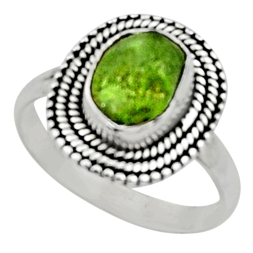 5.11cts natural green peridot rough 925 silver solitaire ring size 9 r52392