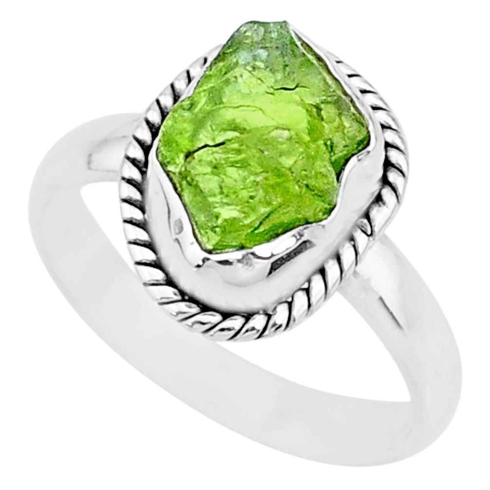 5.53cts natural green peridot rough 925 silver solitaire ring size 9 r72083