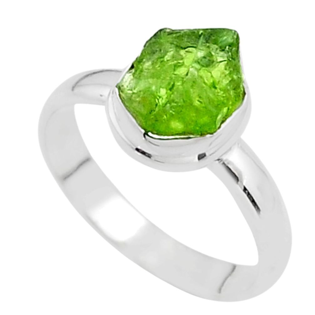 4.18cts natural green peridot rough 925 silver solitaire ring size 8.5 t72269