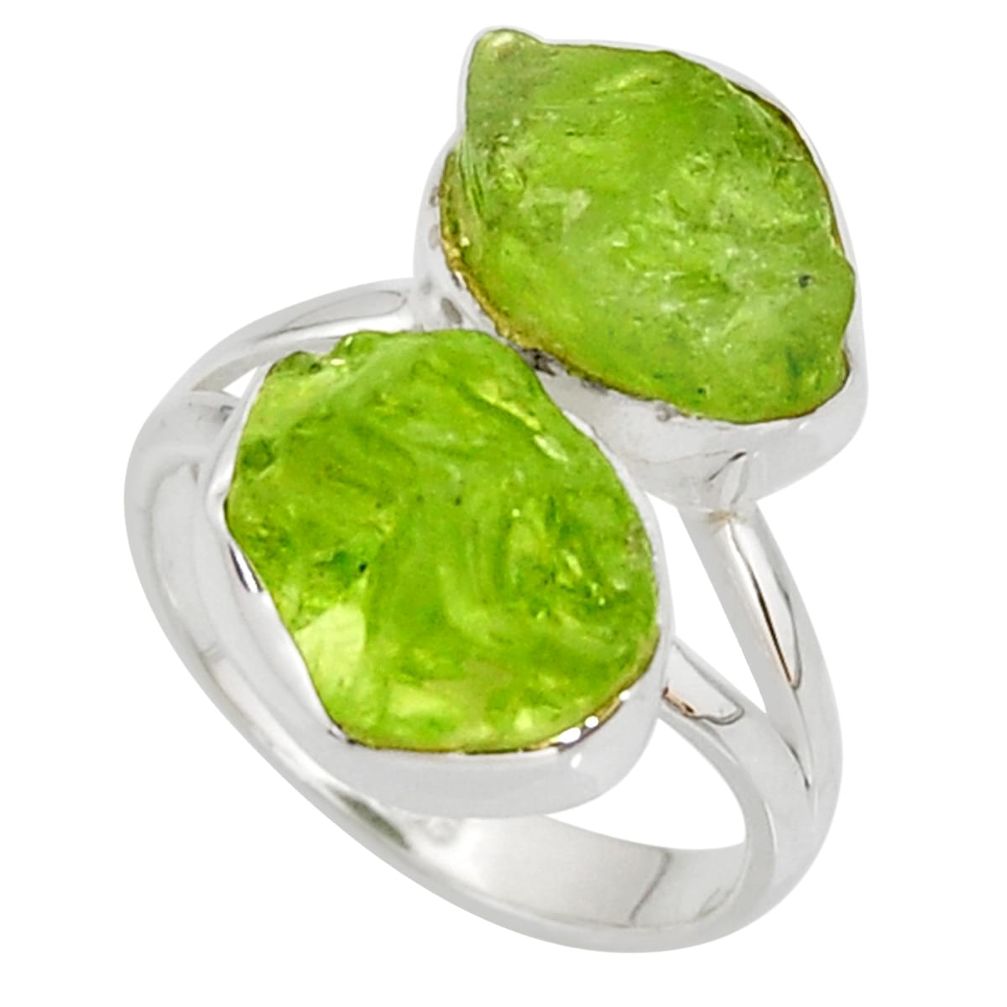 13.26cts natural green peridot rough 925 sterling silver ring size 7.5 r38249
