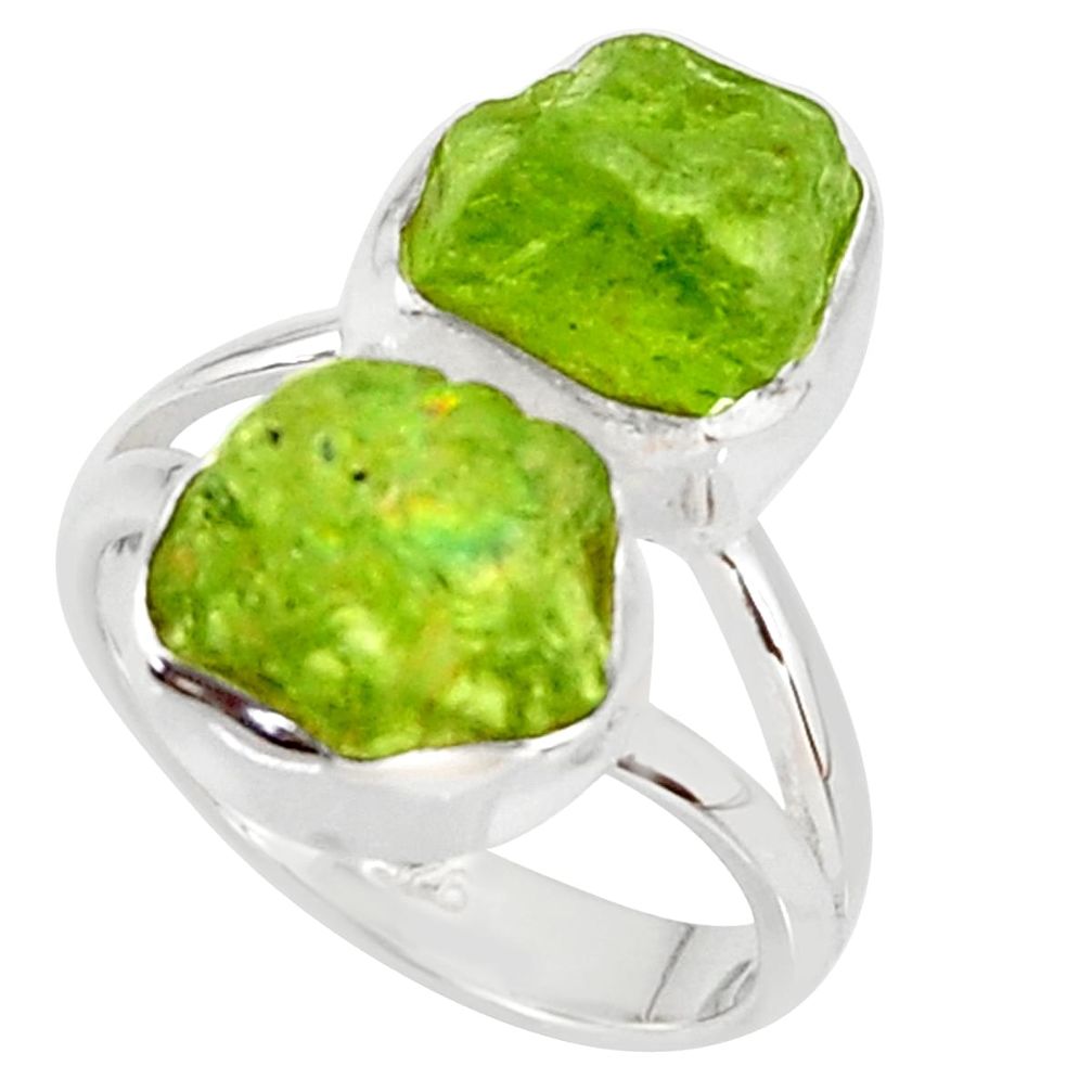 11.66cts natural green peridot rough 925 sterling silver ring size 6 r38242