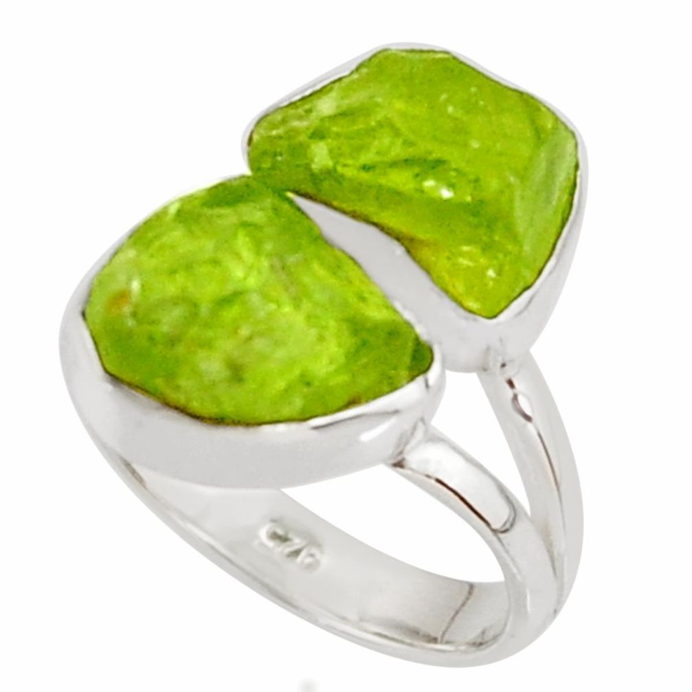 11.66cts natural green peridot rough 925 sterling silver ring size 6 r38253