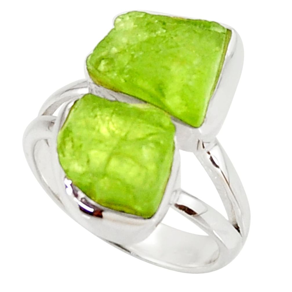 11.23cts natural green peridot rough 925 sterling silver ring size 6 r38302