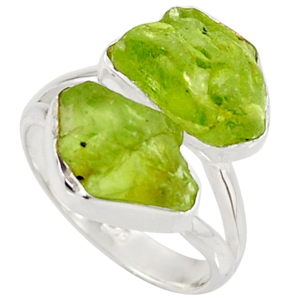 12.36cts natural green peridot rough 925 sterling silver ring size 8 r38306