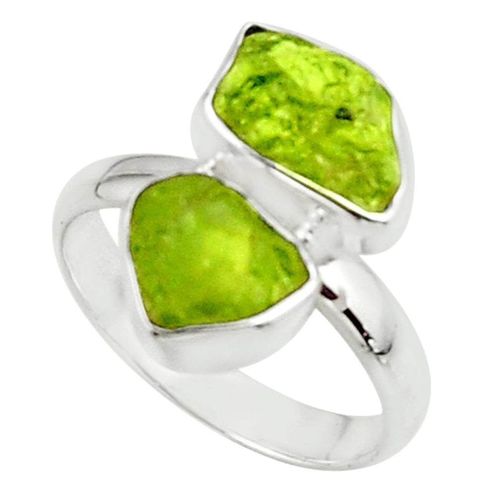 10.41cts natural green peridot rough 925 sterling silver ring size 9 r51734