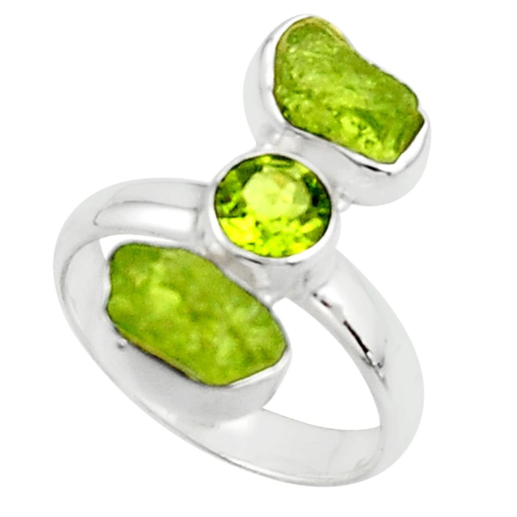 10.41cts natural green peridot rough fancy peridot 925 silver ring size 8 r51735