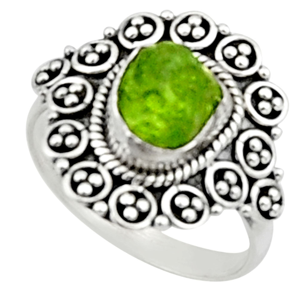 4.70cts natural green peridot rough fancy silver solitaire ring size 8 r52390