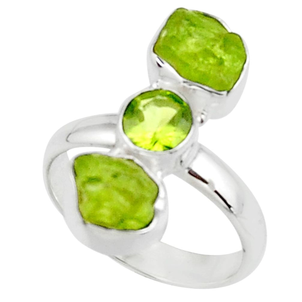 10.81cts natural green peridot rough peridot 925 silver ring size 8.5 r51724