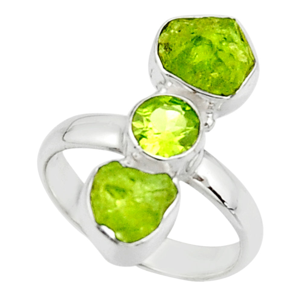 10.73cts natural green peridot rough peridot 925 silver ring size 8.5 r51740