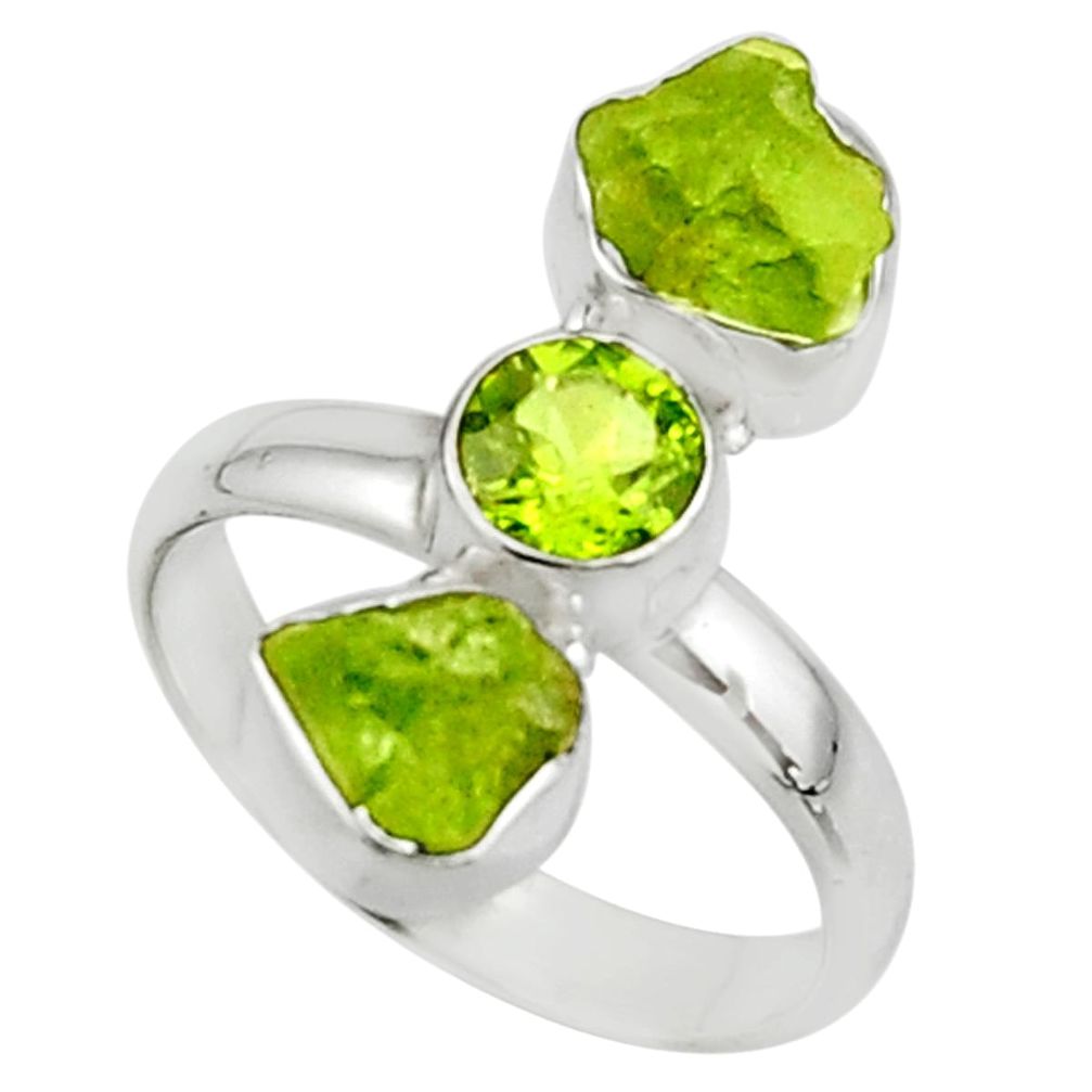 9.86cts natural green peridot rough peridot 925 silver ring size 9 r51726