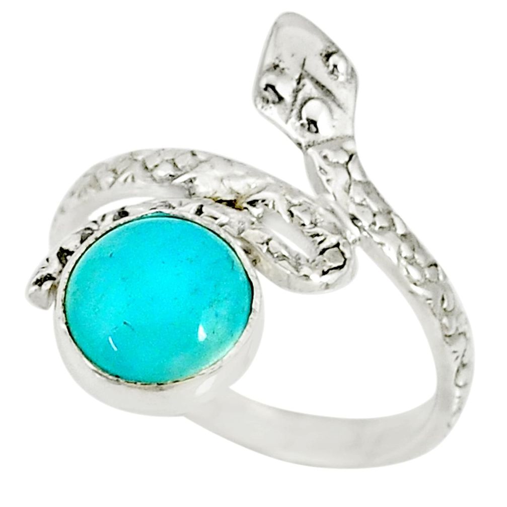 3.26cts natural green peruvian amazonite 925 silver snake ring size 7.5 r78643