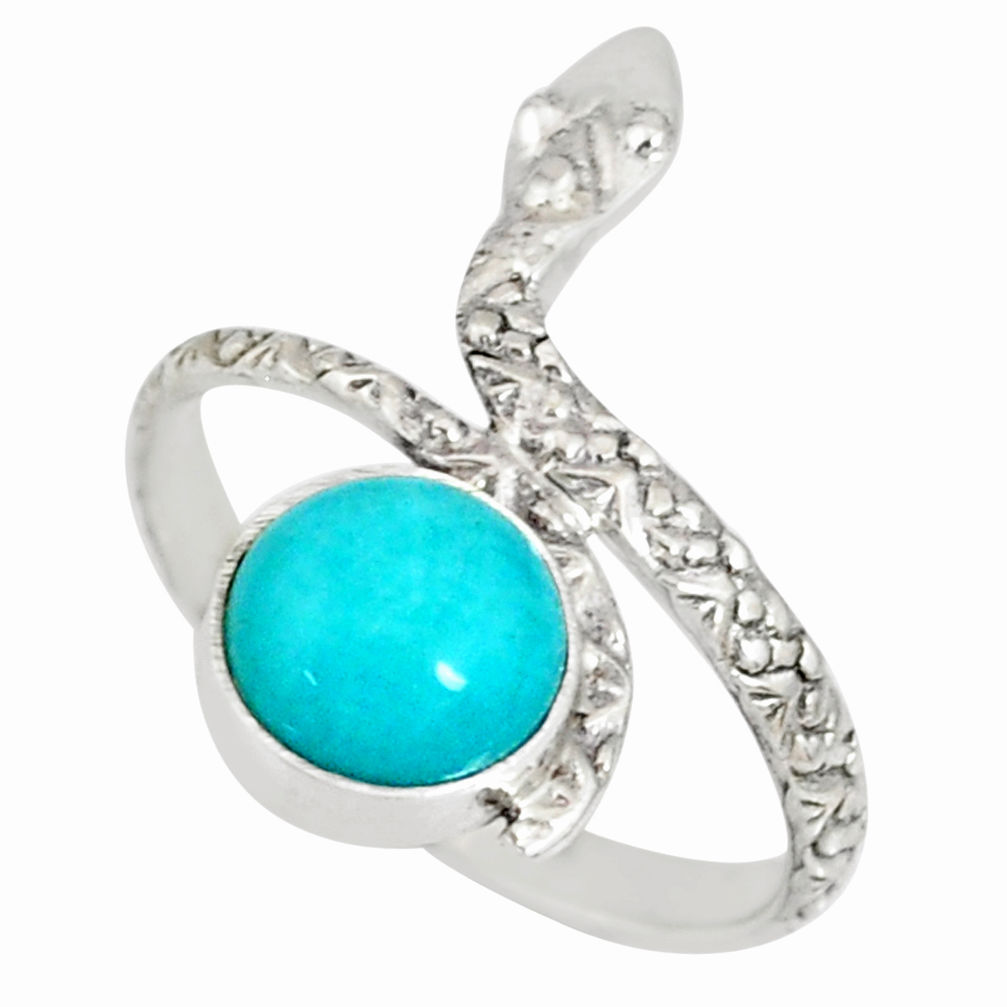 3.13cts natural green peruvian amazonite 925 silver snake ring size 8.5 r78661