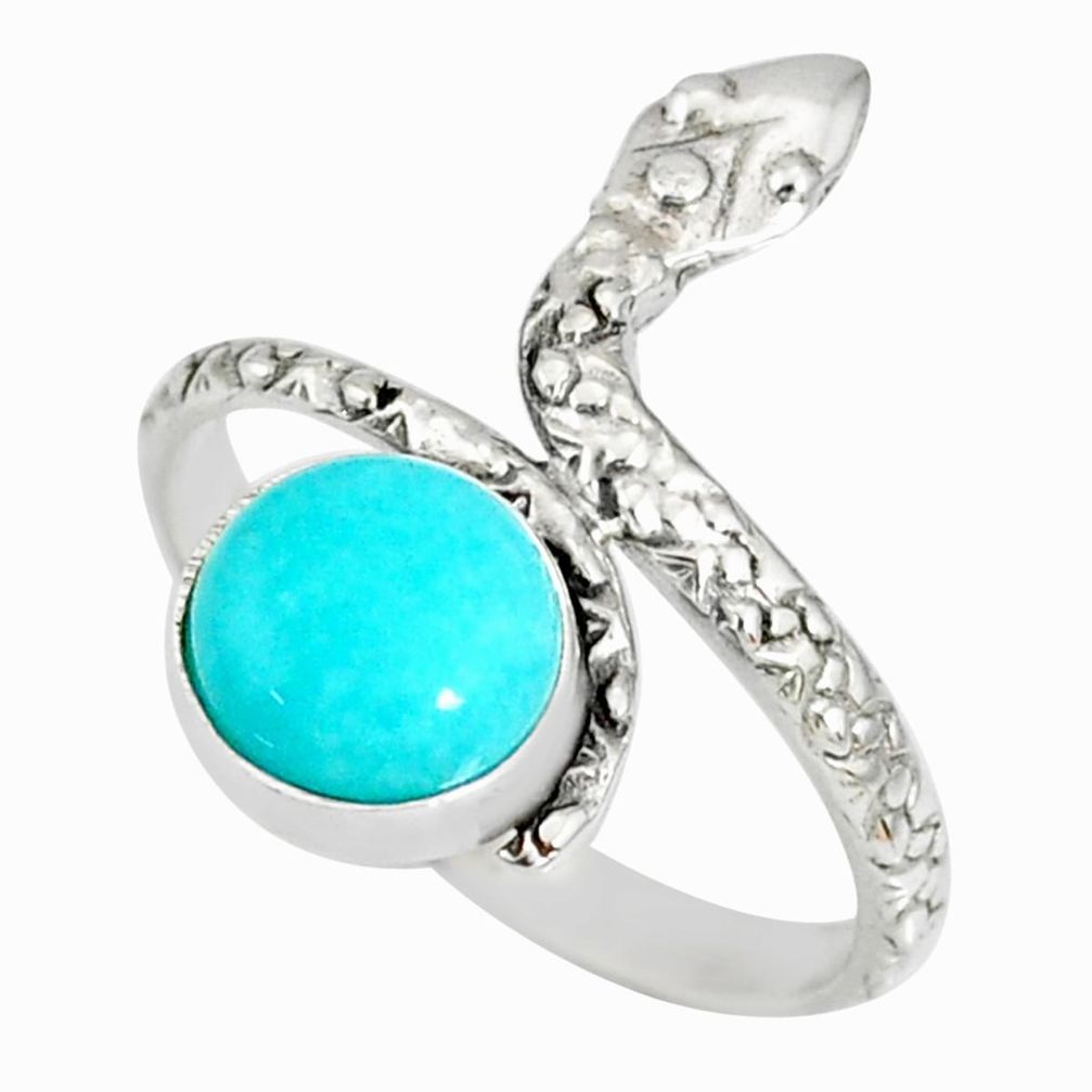 3.29cts natural green peruvian amazonite 925 silver snake ring size 8.5 r78662