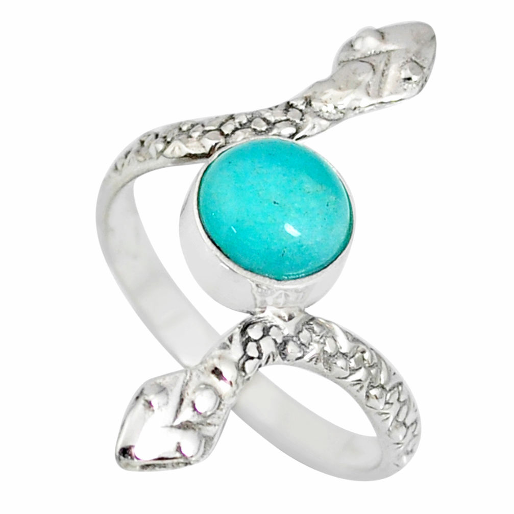 3.48cts natural green peruvian amazonite 925 silver snake ring size 9.5 r78686