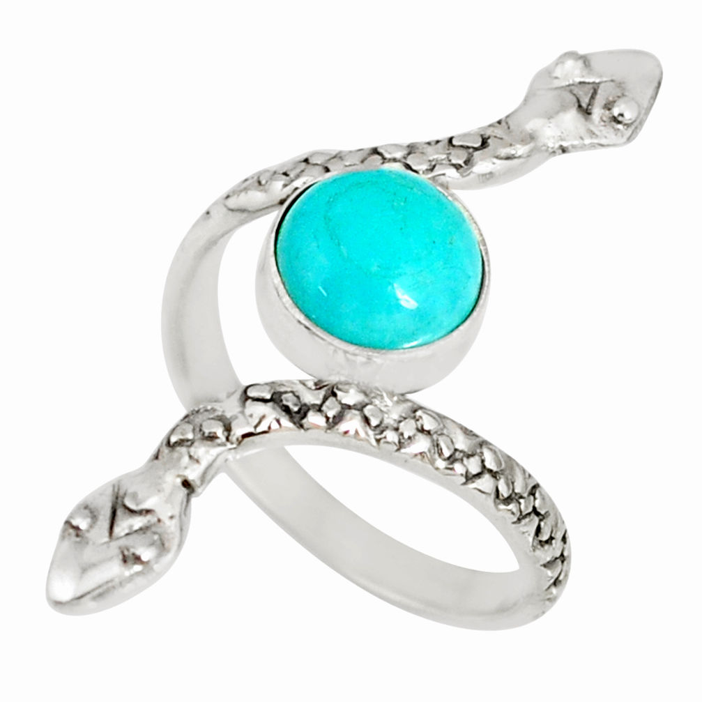 2.92cts natural green peruvian amazonite 925 silver snake ring size 7.5 r78702