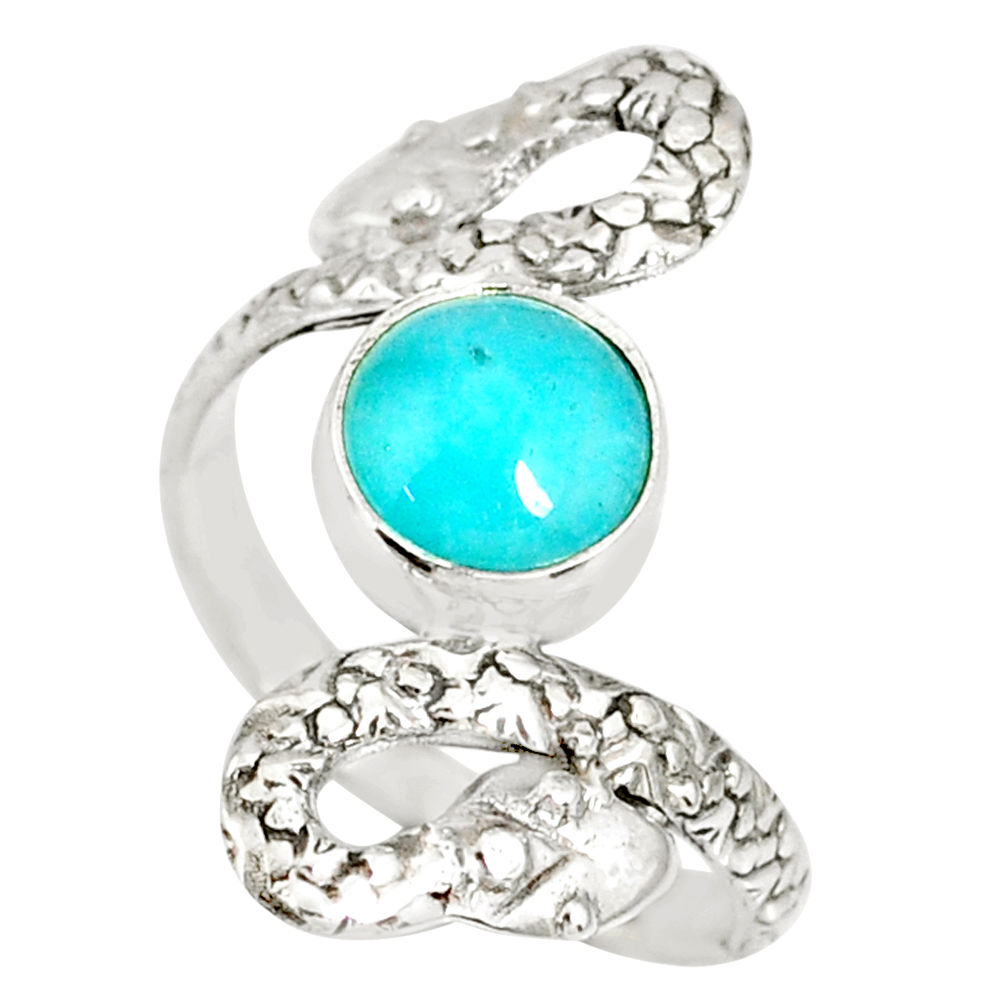 3.02cts natural green peruvian amazonite 925 silver snake ring size 8.5 r78726
