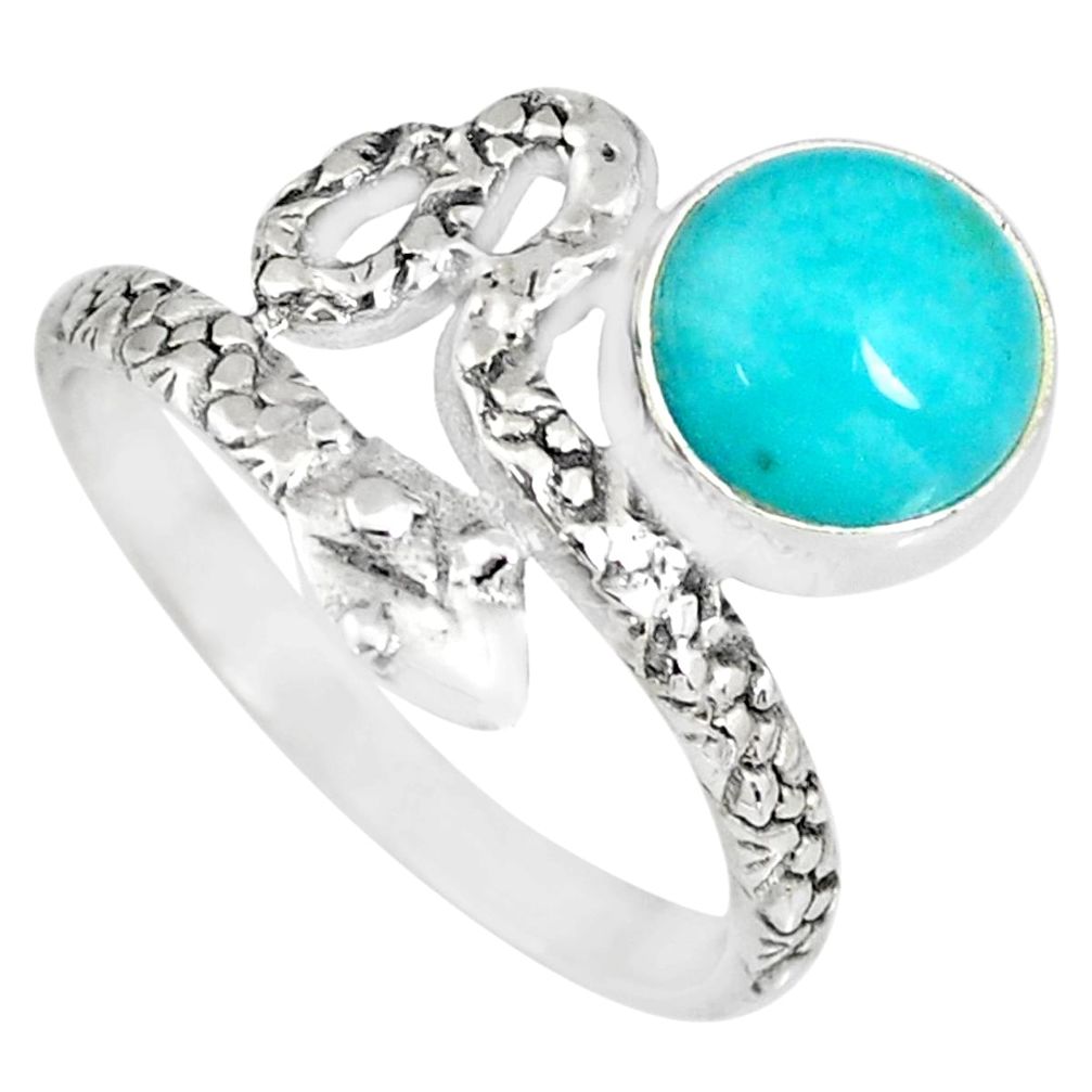 3.26cts natural green peruvian amazonite 925 silver snake ring size 7.5 r82561