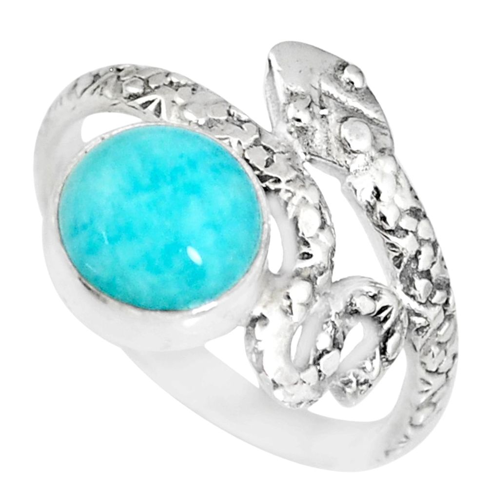 3.30cts natural green peruvian amazonite 925 silver snake ring size 7.5 r82565