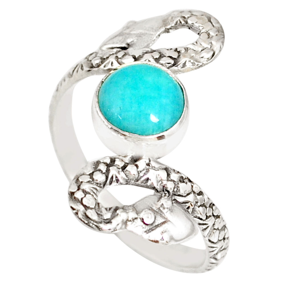 3.19cts natural green peruvian amazonite 925 silver snake ring size 10 r78725