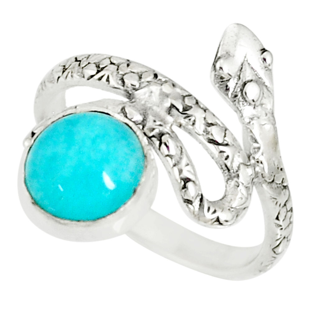 3.26cts natural green peruvian amazonite 925 silver snake ring size 7 r78626