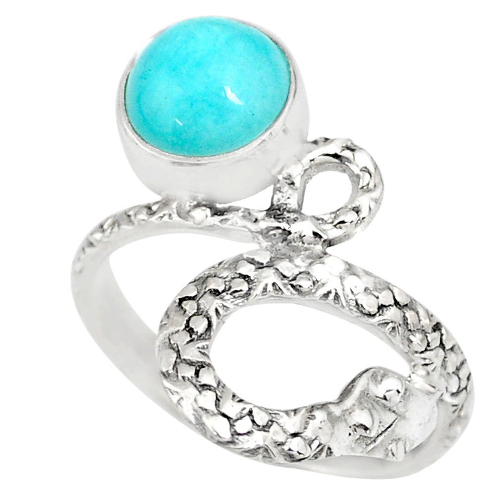 3.27cts natural green peruvian amazonite 925 silver snake ring size 7 r82566