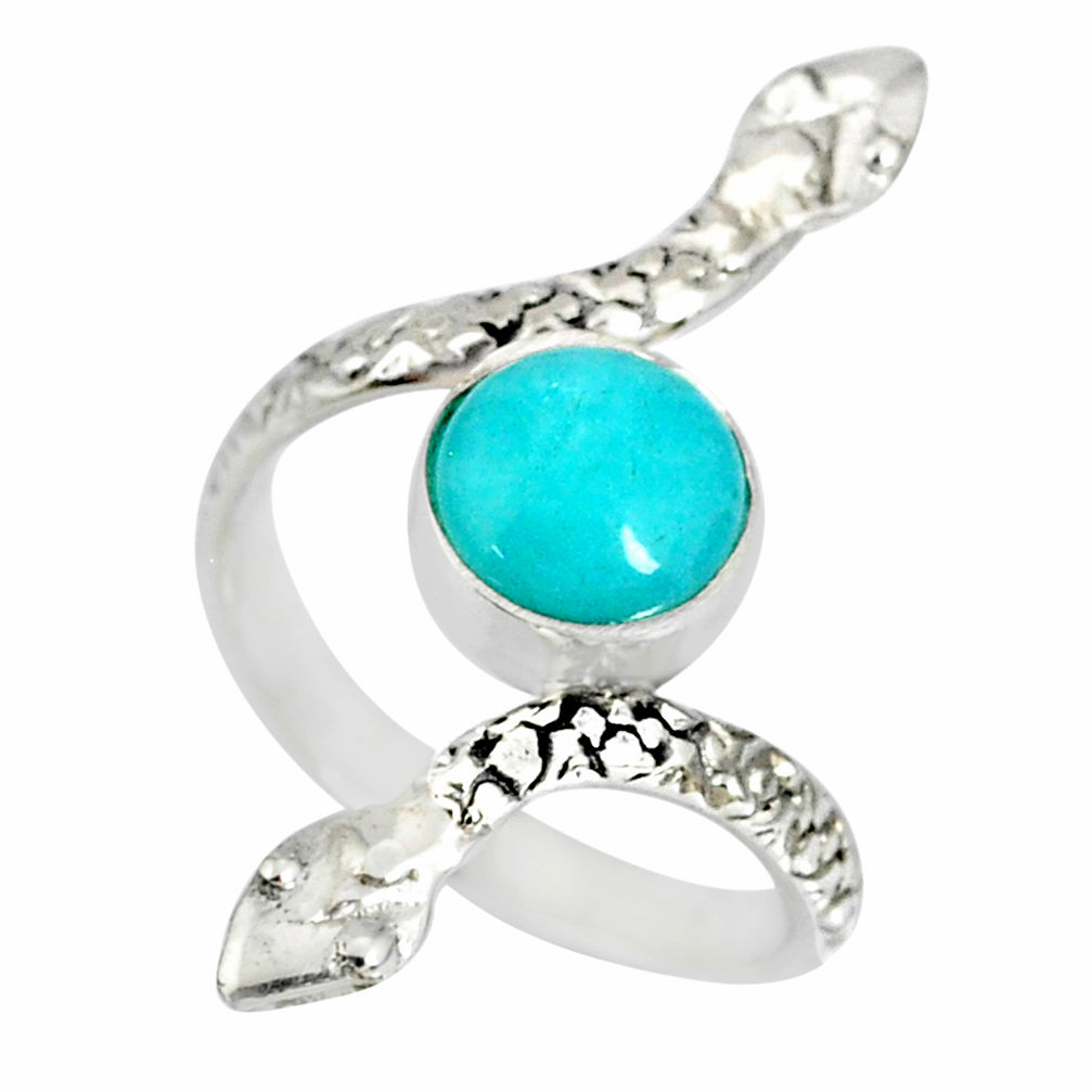 3.48cts natural green peruvian amazonite 925 silver snake ring size 8 r78687