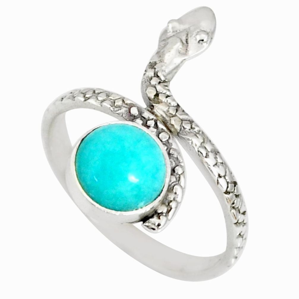 3.50cts natural green peruvian amazonite 925 silver snake ring size 9 r78664