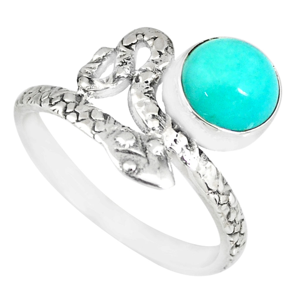 3.28cts natural green peruvian amazonite 925 silver snake ring size 9 r82563