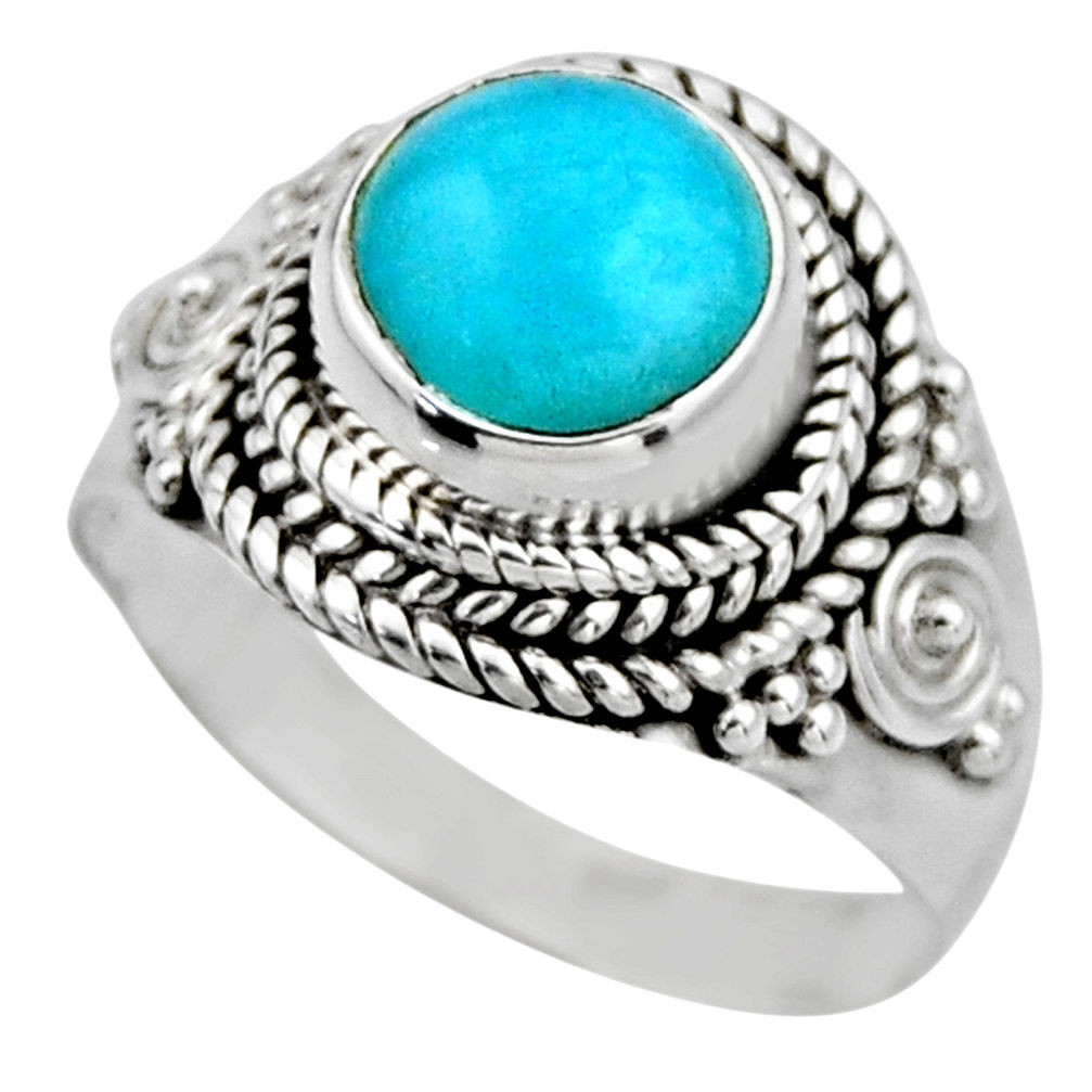 2.53cts natural green peruvian amazonite 925 silver solitaire ring size 6 r53498