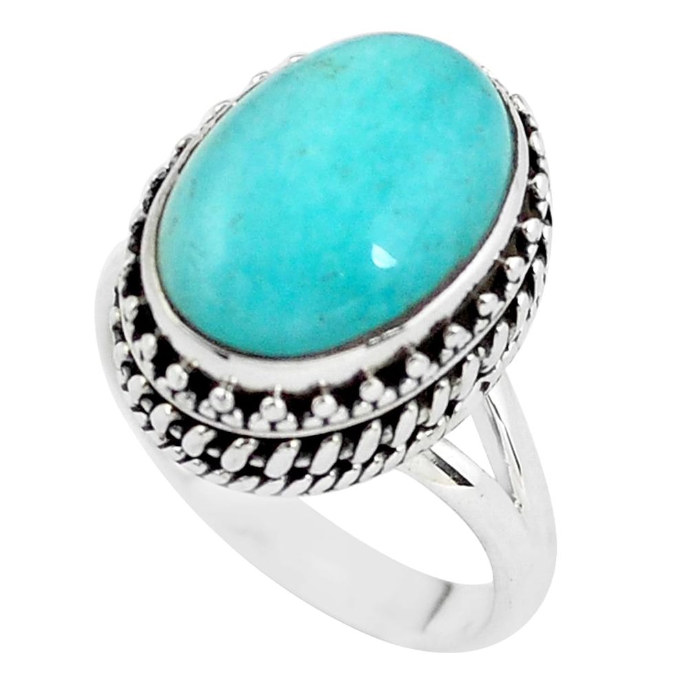 6.54cts natural green peruvian amazonite 925 silver solitaire ring size 7 p56516