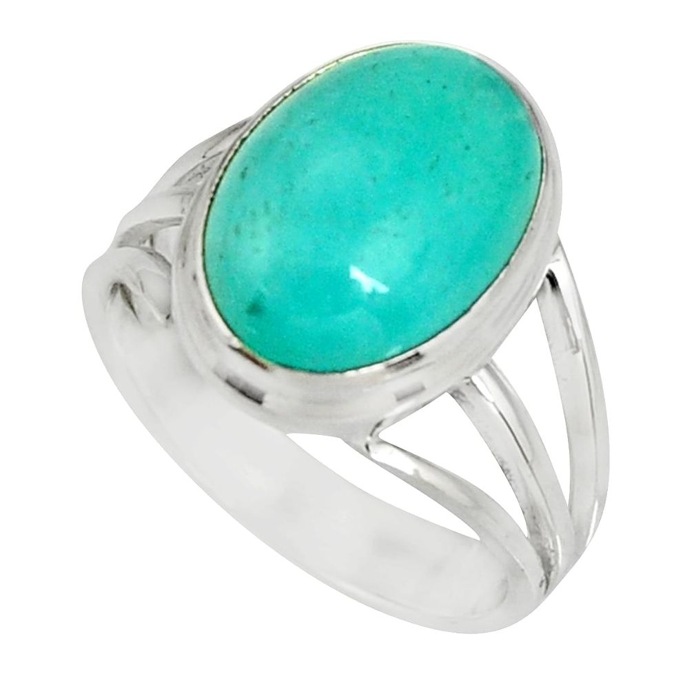 6.31cts natural green peruvian amazonite 925 silver solitaire ring size 7 r19317