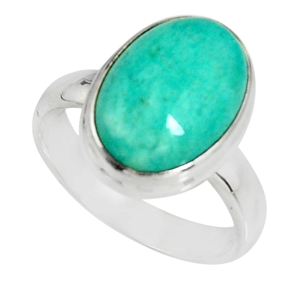 6.04cts natural green peruvian amazonite 925 silver solitaire ring size 7 r19418