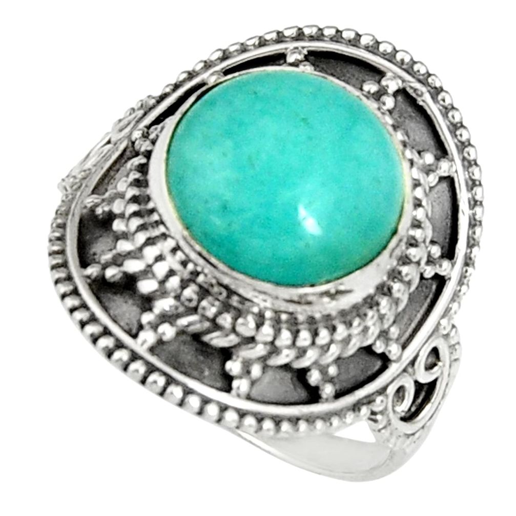 5.38cts natural green peruvian amazonite 925 silver solitaire ring size 7 r19532