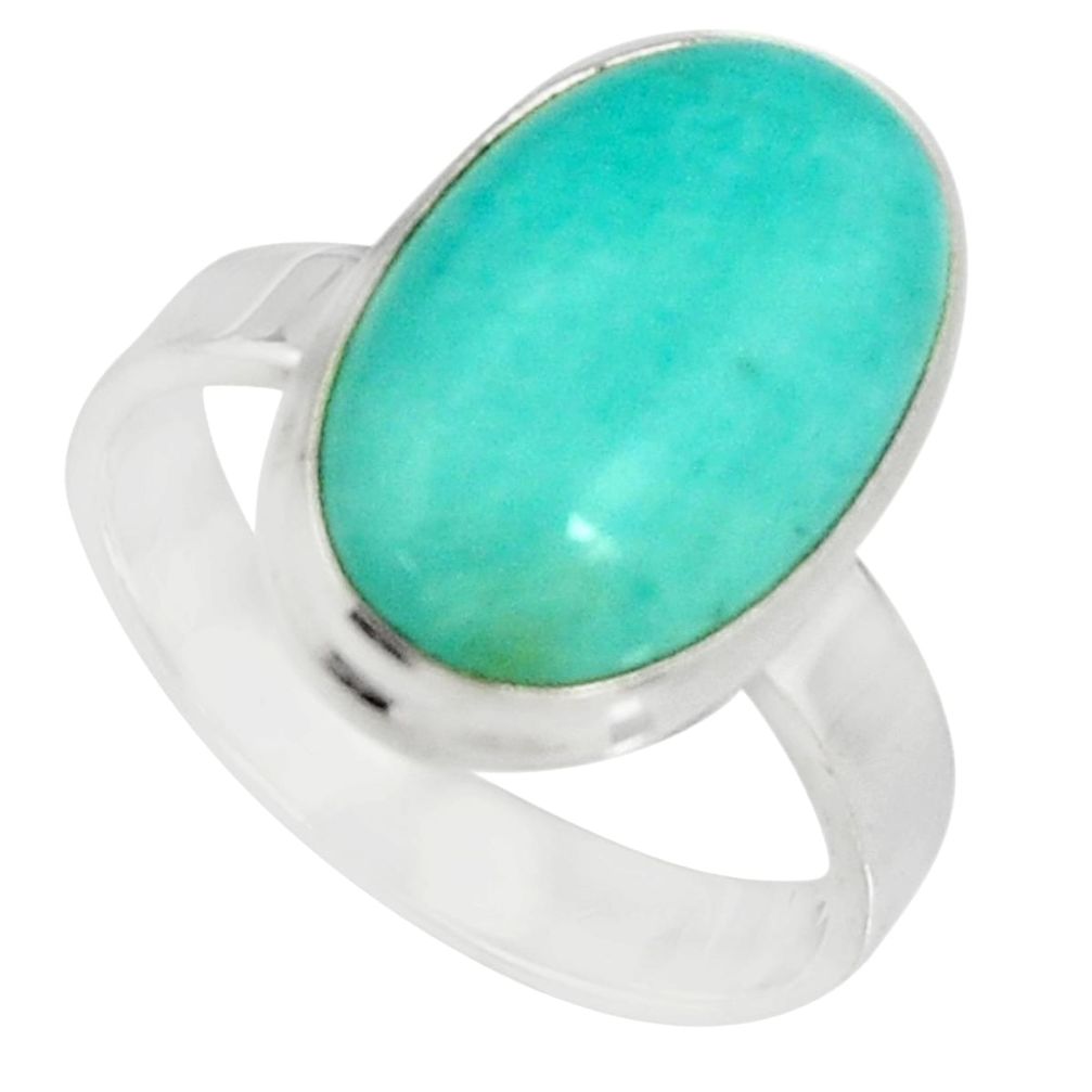 8.80cts natural green peruvian amazonite 925 silver solitaire ring size 8 r19308