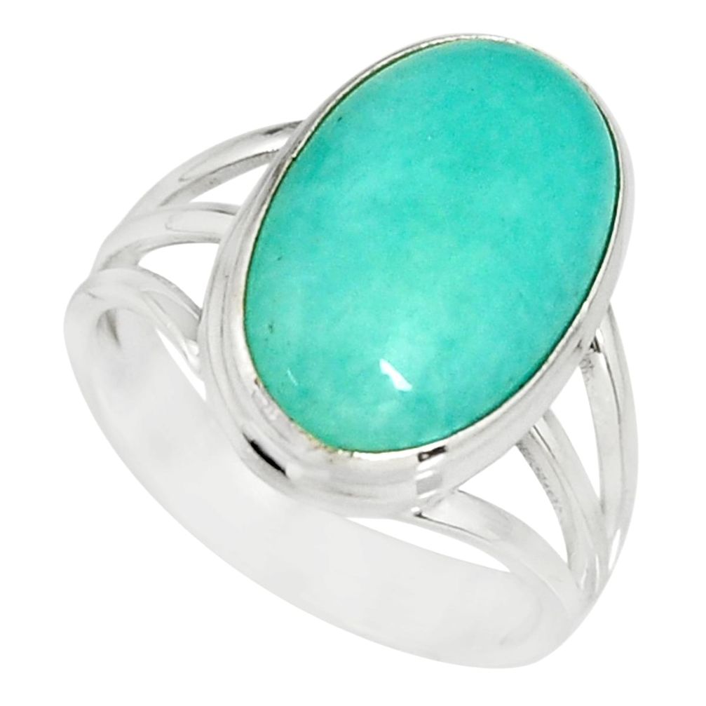 8.14cts natural green peruvian amazonite 925 silver solitaire ring size 8 r19312