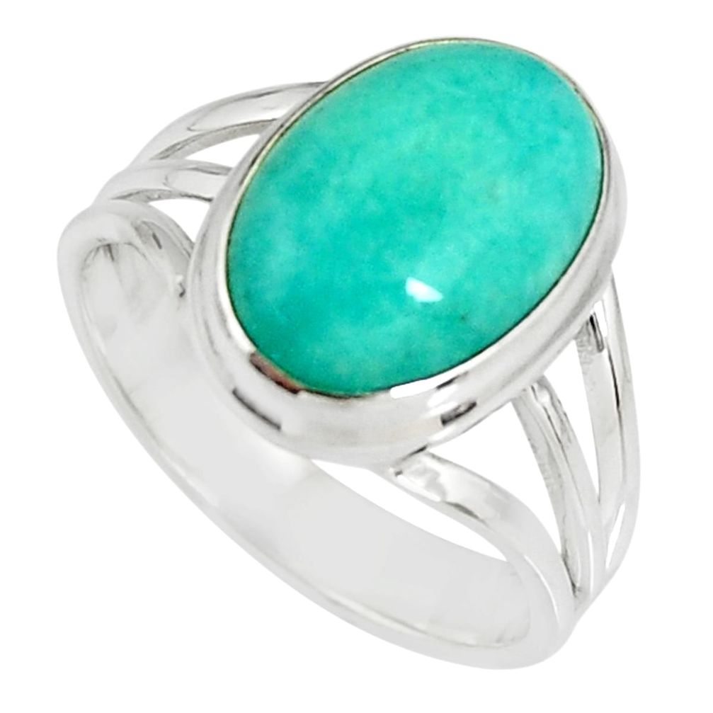 6.58cts natural green peruvian amazonite 925 silver solitaire ring size 8 r19417