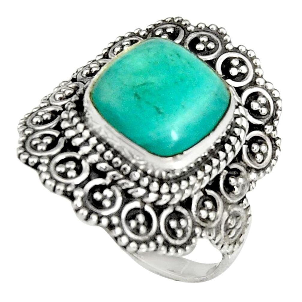 5.75cts natural green peruvian amazonite 925 silver solitaire ring size 8 r19522