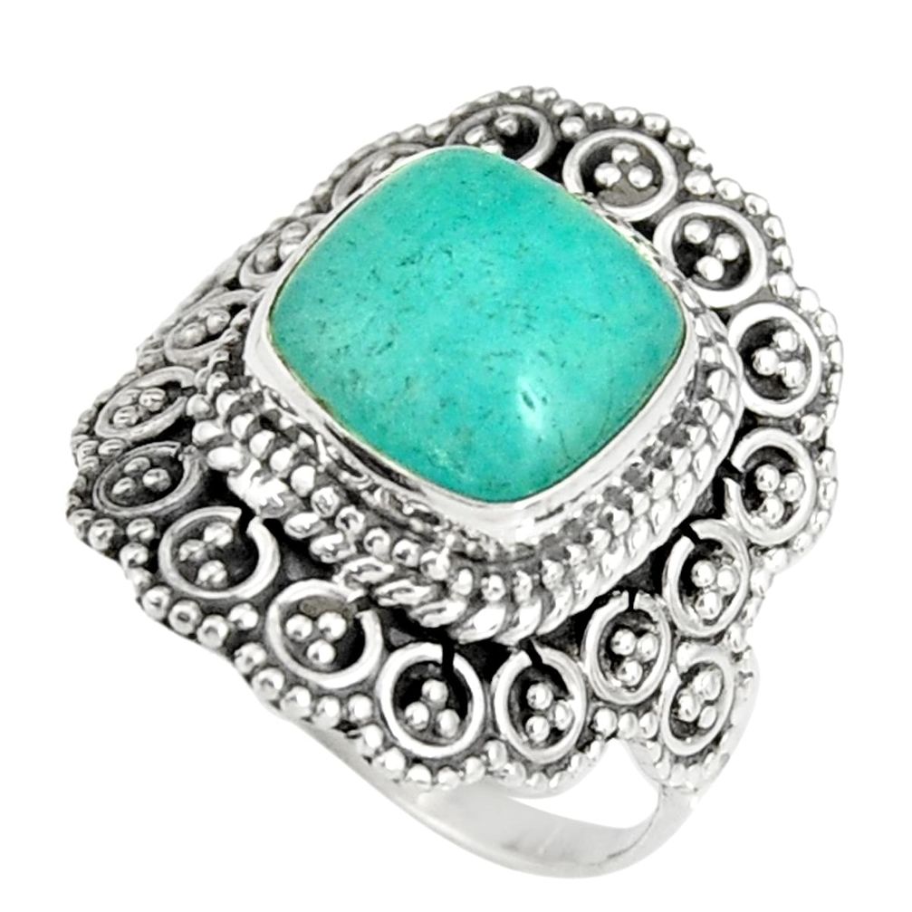 5.75cts natural green peruvian amazonite 925 silver solitaire ring size 8 r19527