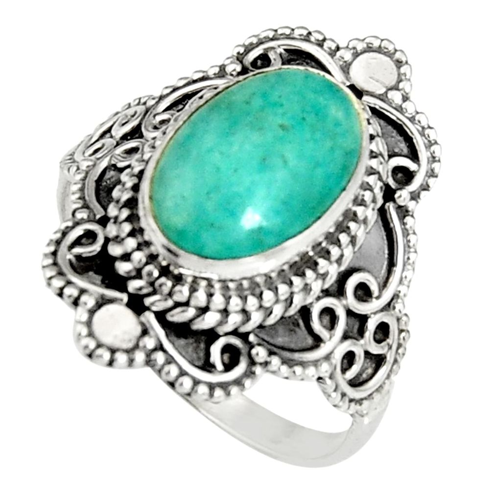 4.65cts natural green peruvian amazonite 925 silver solitaire ring size 8 r19535