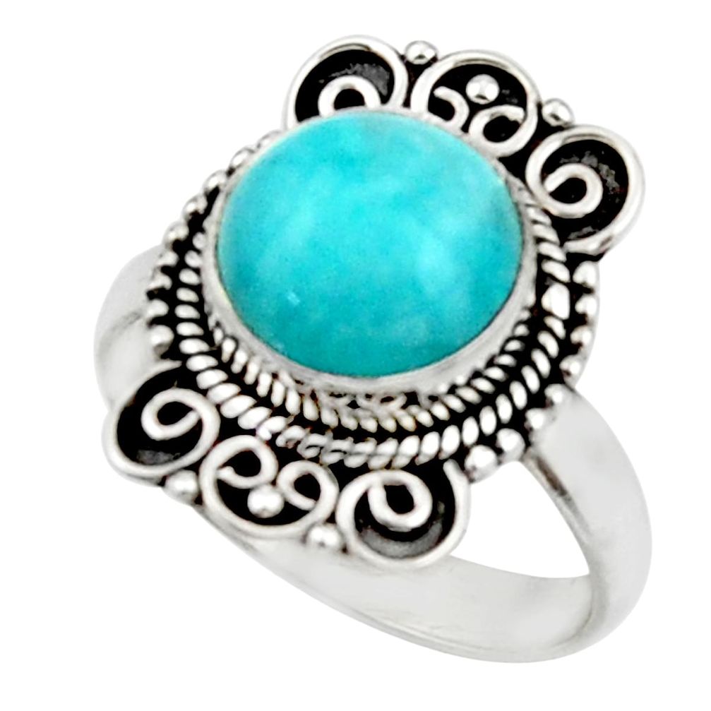 5.47cts natural green peruvian amazonite 925 silver solitaire ring size 8 r52615