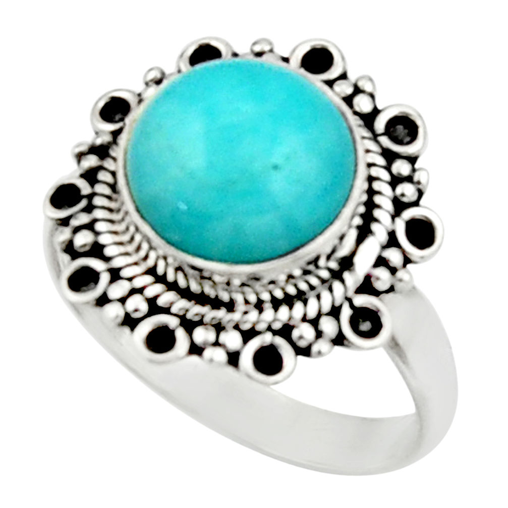 5.15cts natural green peruvian amazonite 925 silver solitaire ring size 8 r52616