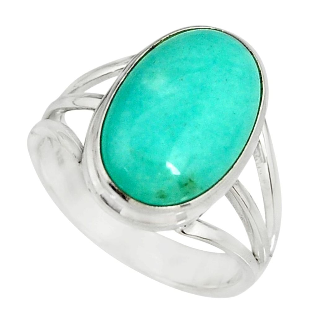 7.83cts natural green peruvian amazonite 925 silver solitaire ring size 9 r19311