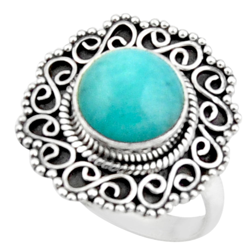 5.19cts natural green peruvian amazonite 925 silver solitaire ring size 9 r52611