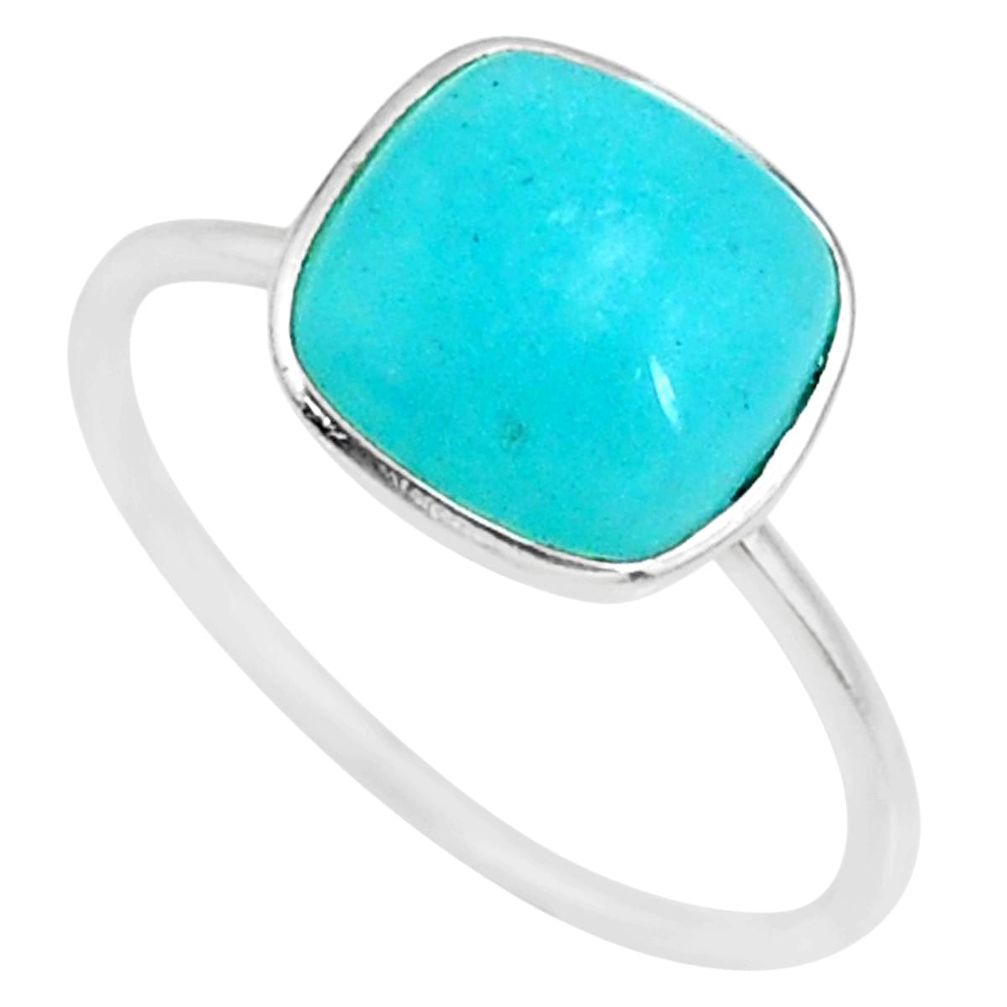 4.97cts natural green peruvian amazonite 925 silver solitaire ring size 9 r81703