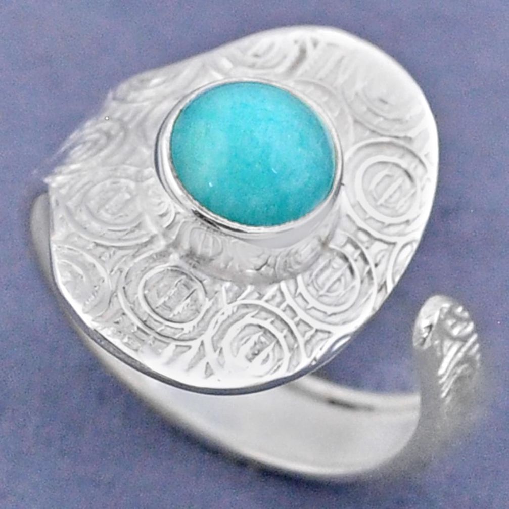 2.42cts natural green peruvian amazonite silver adjustable ring size 8 r63321
